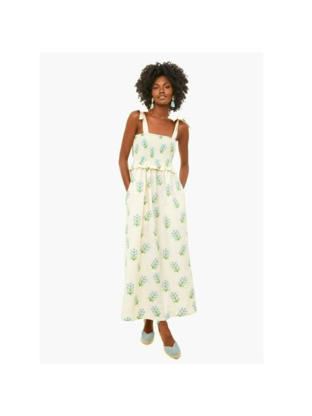 Tuckernuck Tan Wildflower Embroidered Alessandra Smocked Midi Dress size S Small